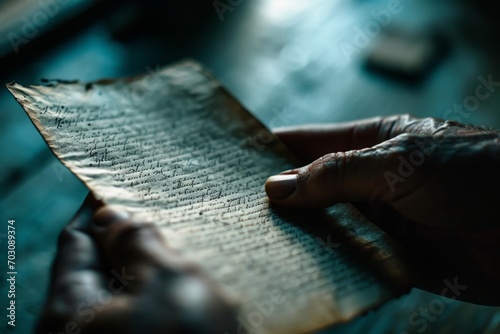 Hand holding an aged, handwritten letter, evoking a sense of history and personal stories.

