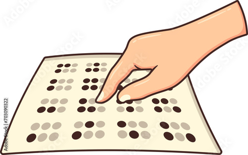 Blind People Reading Braille Book with Fingers Hand Touching Dots Sign