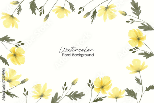 Yellow flower frame background with watercolor. Summer floral bouquet watercolor vector design. Botanical watercolor vector collection of flower, leaves, and branches.