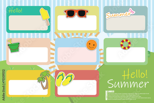 Summer Labels. Summer Notebook Labels. Pastel Name Labels.  School Book Labels Template.