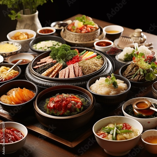Korean traditional food, luxurious and elegant dishes, classical and contemporary. generative ai
