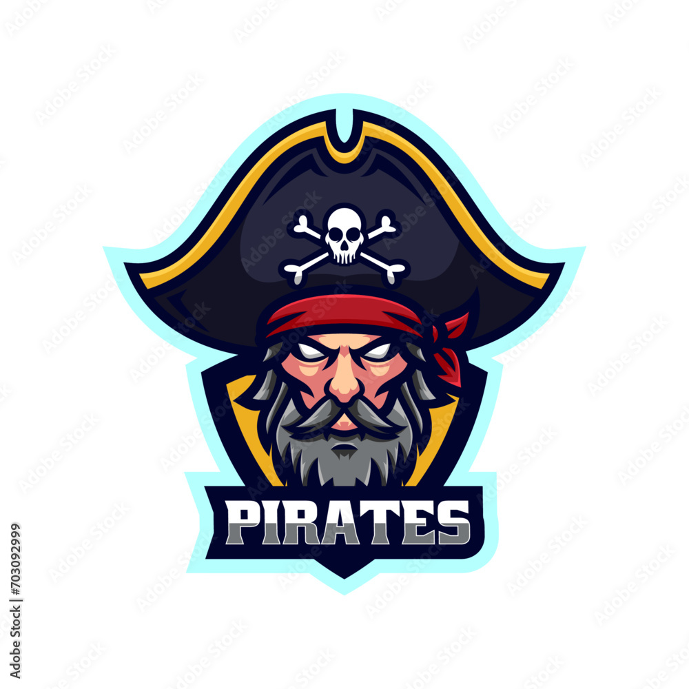 Vector Logo Illustration Pirates E- Sport and Sport Style.