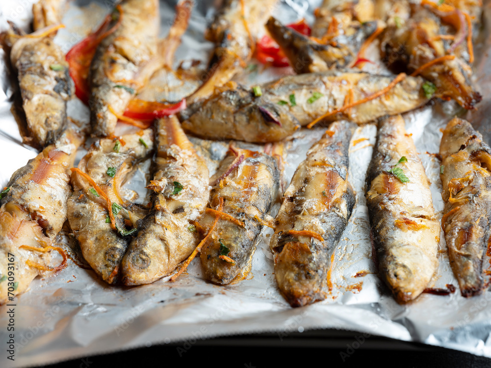 Seasoned fish on the grill Seasoned fish on the grill