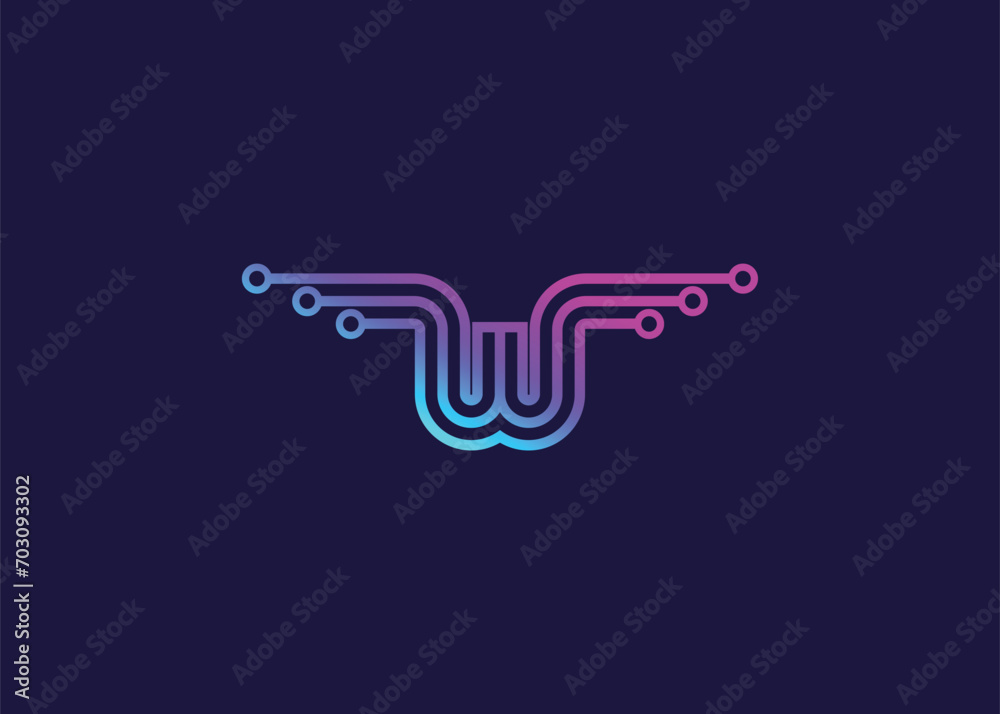 Letter W Technology vector monogram logo design template. Letter W molecule, Science and Bio technology Vector logo