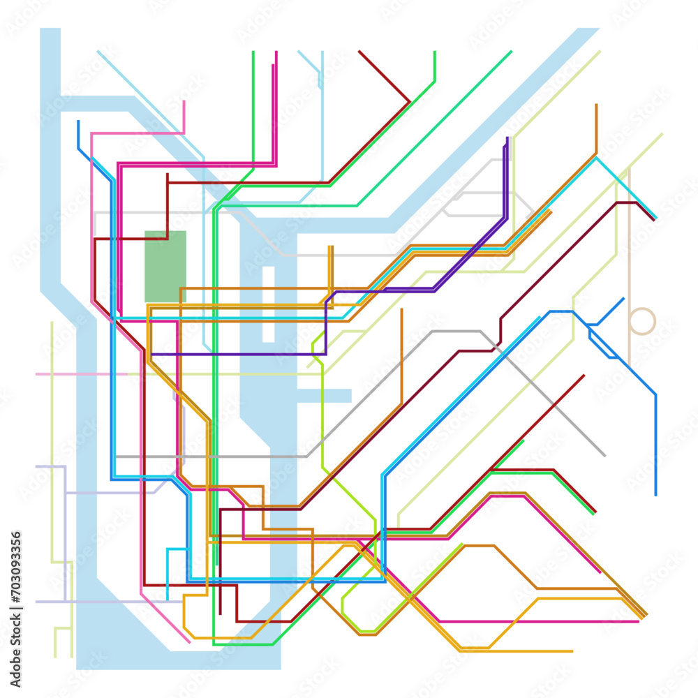 Layered editable vector illustration of overview map of urban transportation in New York City,America
