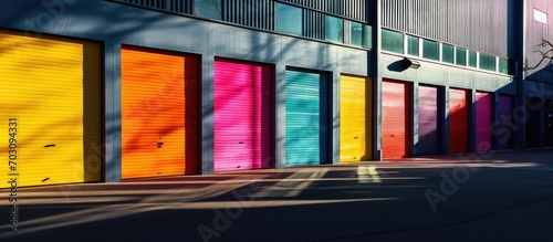 contemporary businesses featuring vibrant roller doors photo