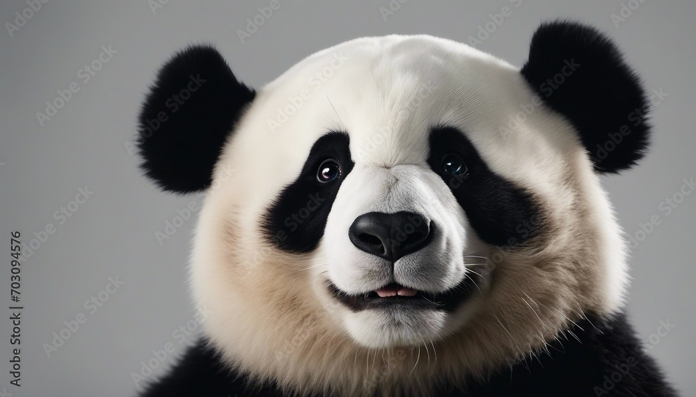 Portrait of a giant panda in front of a grey background Portrait of a giant panda in front of a grey background