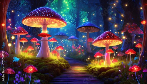 mushroom forest that glow at night
