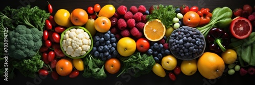 array of fruits and vegetables in numerous colors. © Алина Бузунова