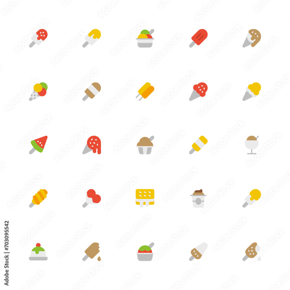 Ice Cream Flat 2D Icon Collection with Editable Stroke and Pixel Perfection