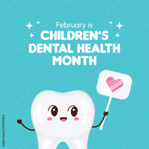 Children's Dental Health Month. Celebration. Funny cartoon teeth. Vector illustration in cartoon style. Kawaii mascot for medical apps, websites and hospital. Healthy and teeth. Oral health.
