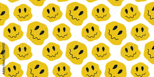 Funny melt smile faces seamless pattern. Smile faces melt, acid, trippy seamless pattern wallpaper print concept