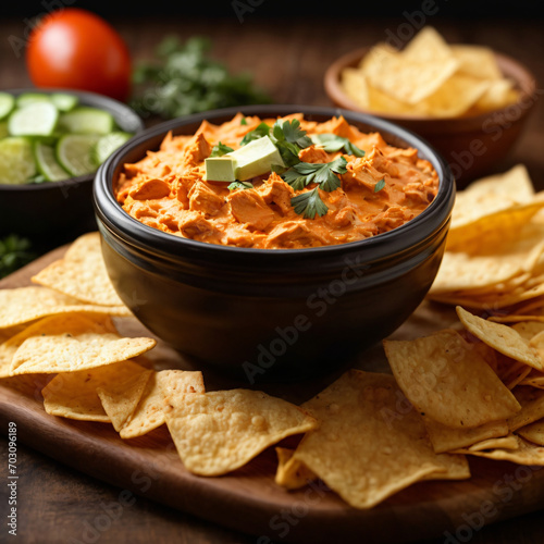 Buffalo Chicken Dip with Crispy Tortilla Chips - Irresistible Spicy Appetizer