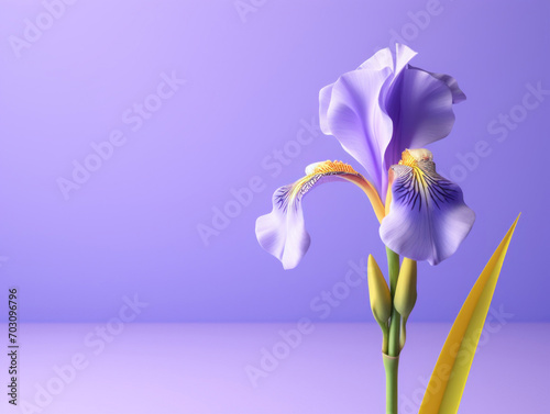 A single iris flower stands out with its delicate purple petals against a soft purple background  highlighting its graceful beauty.