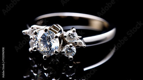 Jewelry diamond ring on black background.