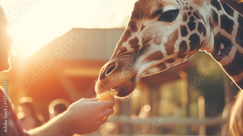 Portrait giraffe in zoo. AI Generative. photo