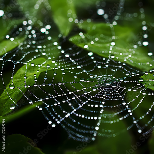 Close-up of a dew-covered spider web © Cao