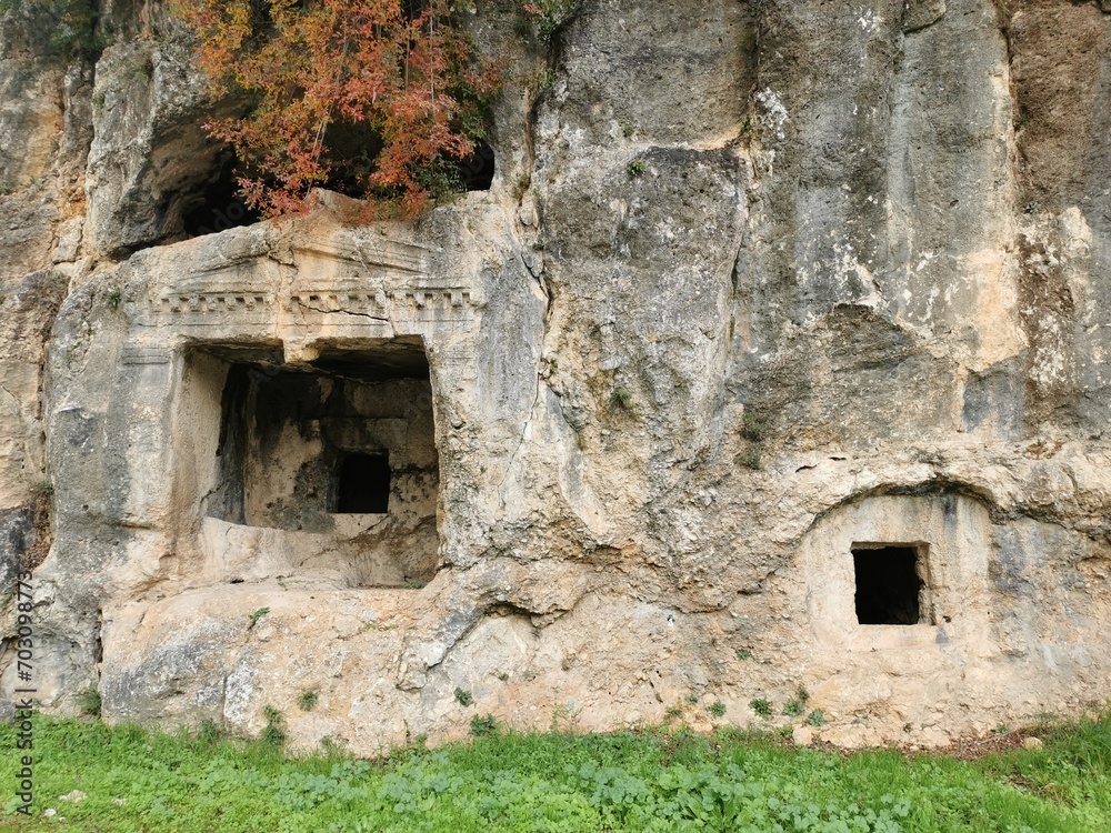 Ancient Lycian tombs in a small Turkish village in Akyaka