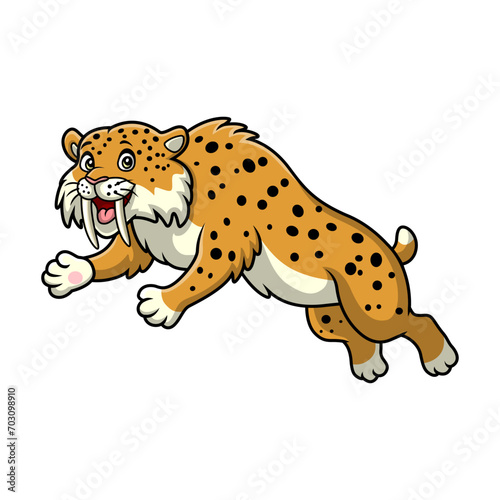 Cute smilodon cartoon on white background