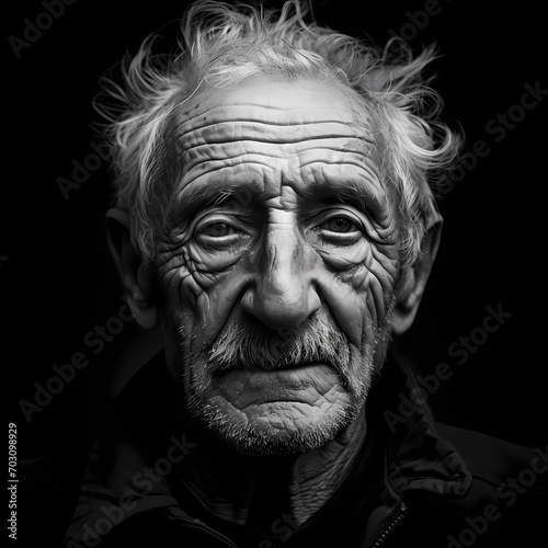Dramatic black and white portrait of an elderly person