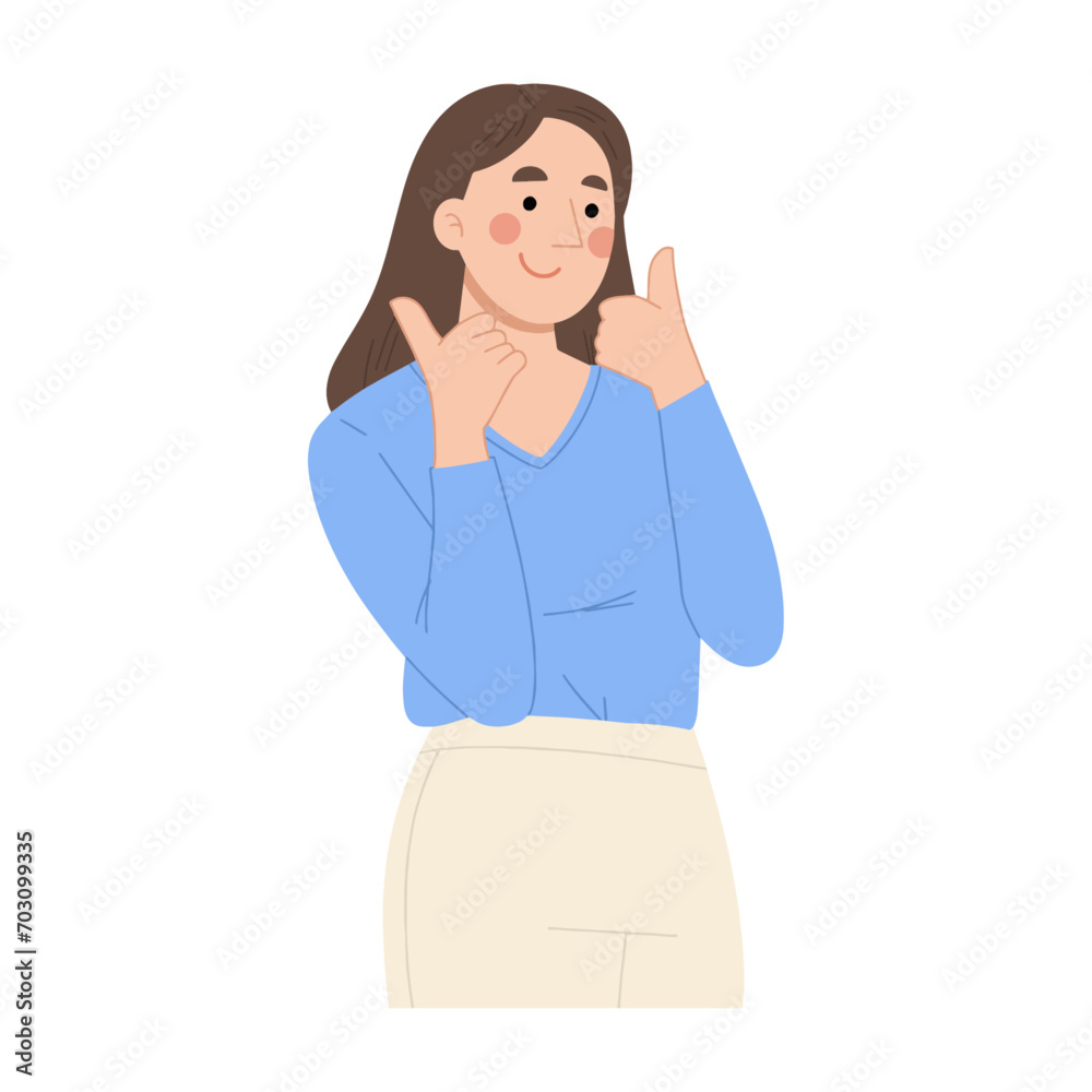 Young woman showing thumbs up vector illustration