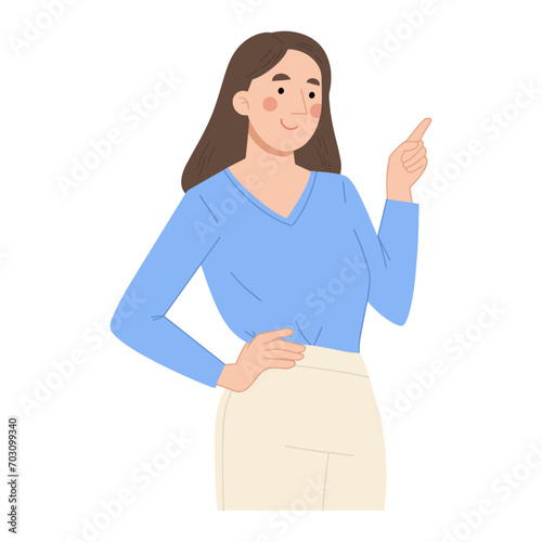 Woman pointing hand up Vector illustration
