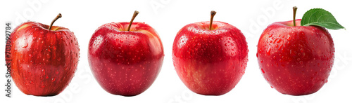 set of red apples isolated on a transparent background