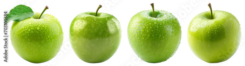 set of green apples isolated on a transparent background  photo