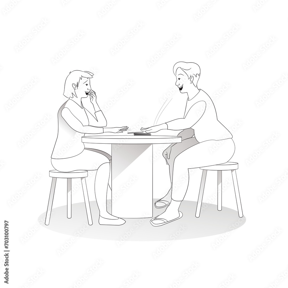 Two people having fun and playing cards at a table