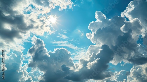Sunshine and blue sky background. Sun and cloud. happy day 