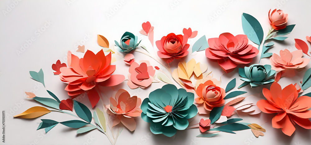 abstract cut paper flowers isolated on white background. generated by AI