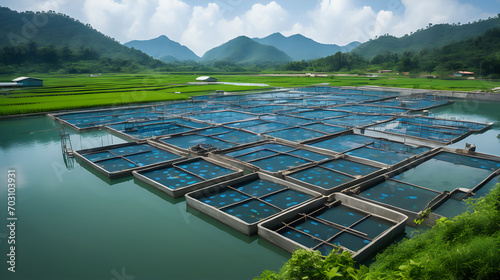 Fish farm on the sea. fish processing. fish factory. photo