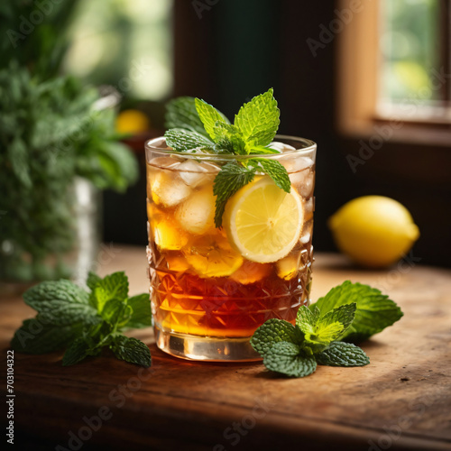 Refreshing Lemonade Iced Tea with Fresh Mint photo