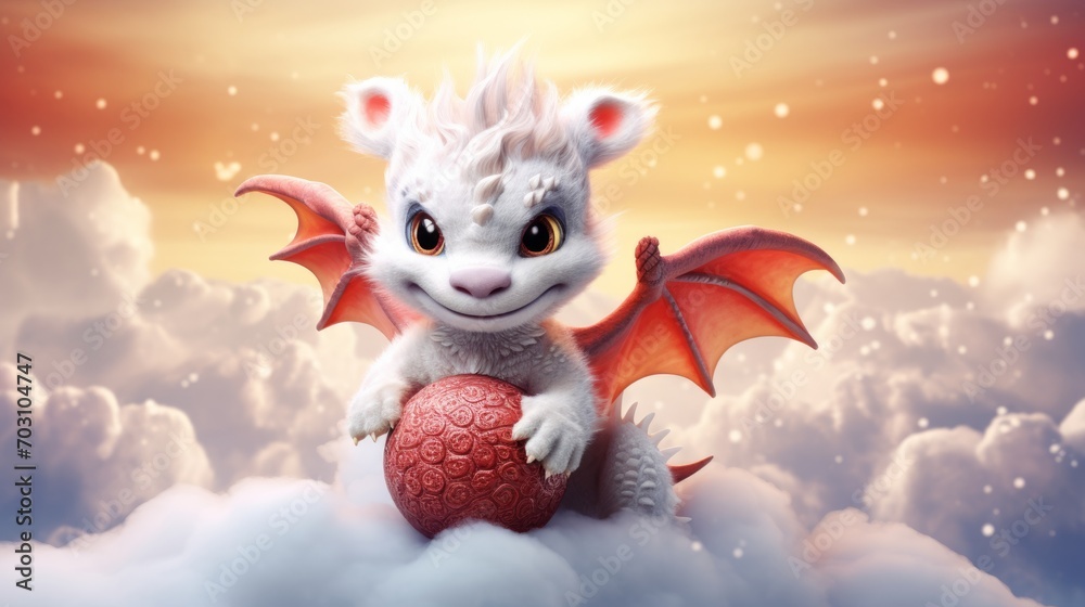 Cute baby dragon playing with the ball, Chinese New Year theme Cute baby dragon playing with the ball, Chinese New Year theme