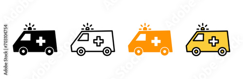 Ambulance icon set vector. ambulance truck sign and symbol. ambulance car
