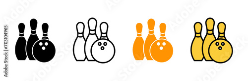 Bowling icon set vector. bowling ball and pin sign and symbol.