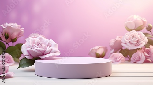 Podium background flower rose product pink 3d table beauty stand display. Rose valentine s background podium cosmetic pink day romantic