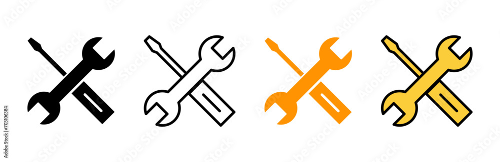 Repair tools icon set vector. tool sign and symbol. setting icon. Wrench and screwdriver. Service Repair tools icon set vector. tool sign and symbol. setting icon. Wrench and screwdriver. Service