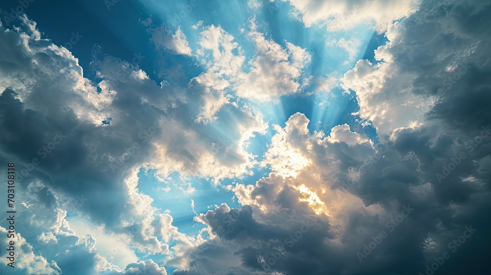 Fototapeta premium Sunshine and blue sky background. Sun and cloud. happy day 