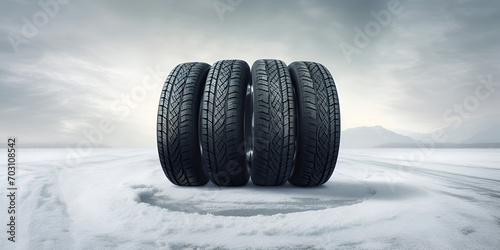 pile car wheels on white background. 3d illustration.AI Generative photo