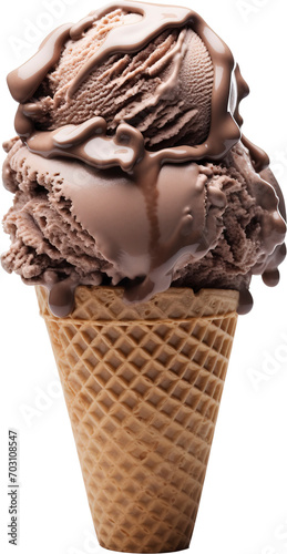 Chocolate ice cream cone isolated on transparent background. PNG
