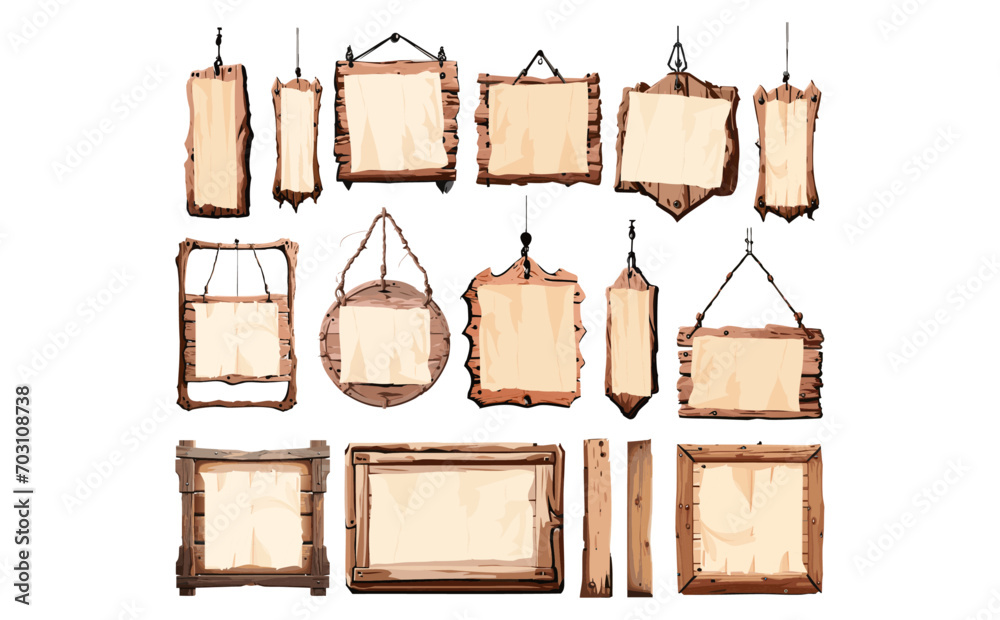 Naklejka premium 木製吊り下げ看板ベクターイラストセット