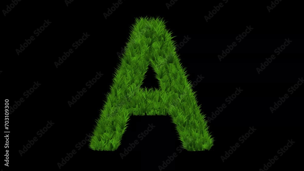 English alphabet A with green grass effect on plain black background English alphabet A with green grass effect on plain black background