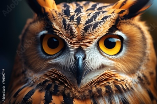 Beautiful portrait of owl with big eyes. Close-up, Realistic owl headshot with a closeup of the face, AI Generated photo