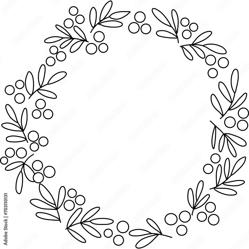 Doodle boho flower wreath a boho style floral wreath that is hand drawn with simple, elegant lines. beautiful elements like tinsel, garland, and circular flower arrangements.