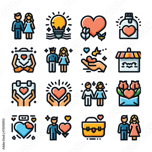 VALENTINE LOVE COUPLE ICON SET VECTOR