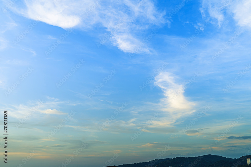 Obraz premium Cloudy Blue sky at sunset. Gradient color. Sky texture, abstract nature background in Patong Phuket Thailand