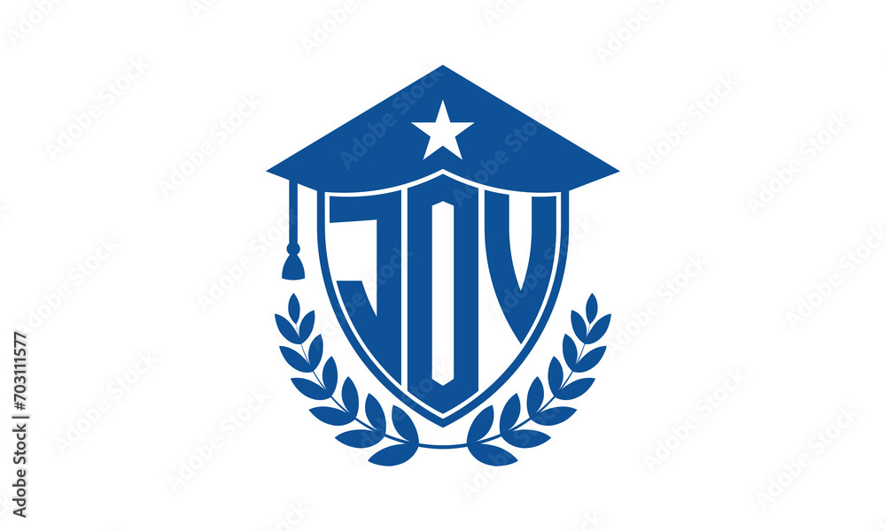 JOV three letter iconic academic logo design vector template. monogram, abstract, school, college, university, graduation cap symbol logo, shield, model, institute, educational, coaching canter, tech JOV three letter iconic academic logo design vector template. monogram, abstract, school, college, university, graduation cap symbol logo, shield, model, institute, educational, coaching canter, tech