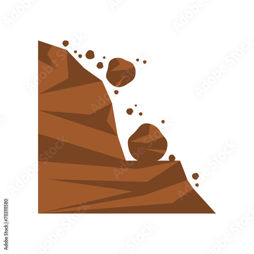 Beware of rockfall mountain hill landslide natural disaster warning sign icon flat vector design