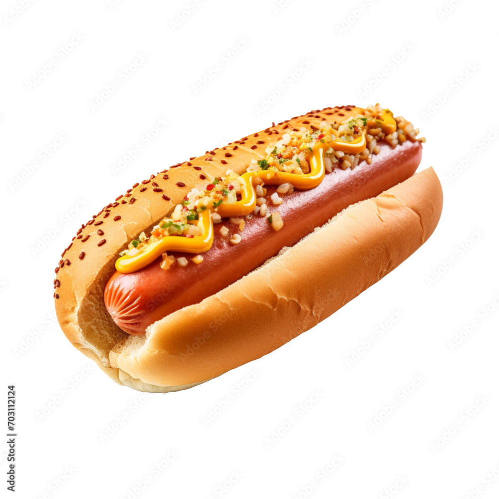 A hot dog, isolated on a transparent background. A hot dog, isolated on a transparent background.